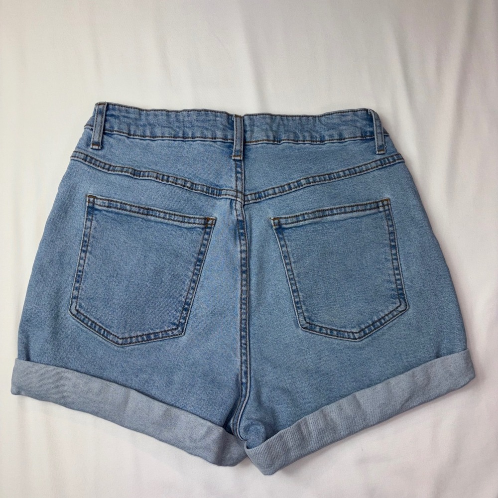 Cotton On High Rise Stretch Denim Shorts Women's US 8 Blue Cuffed - Picture 3 of 4